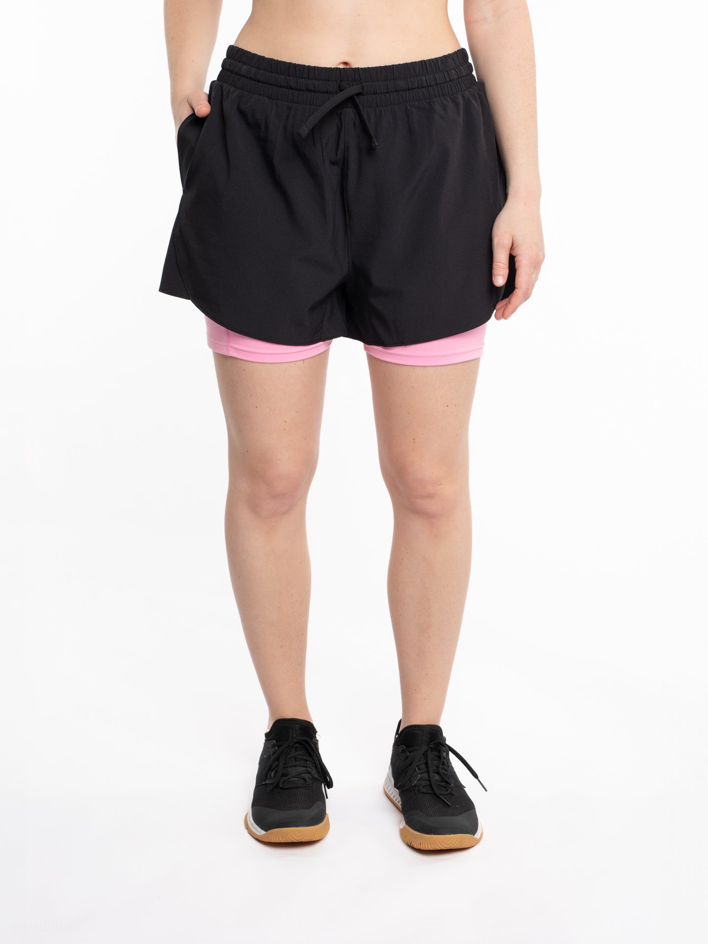 Mymotus Ladies Comfort Running Twin Shorts Black- Begonia Pink RW81
