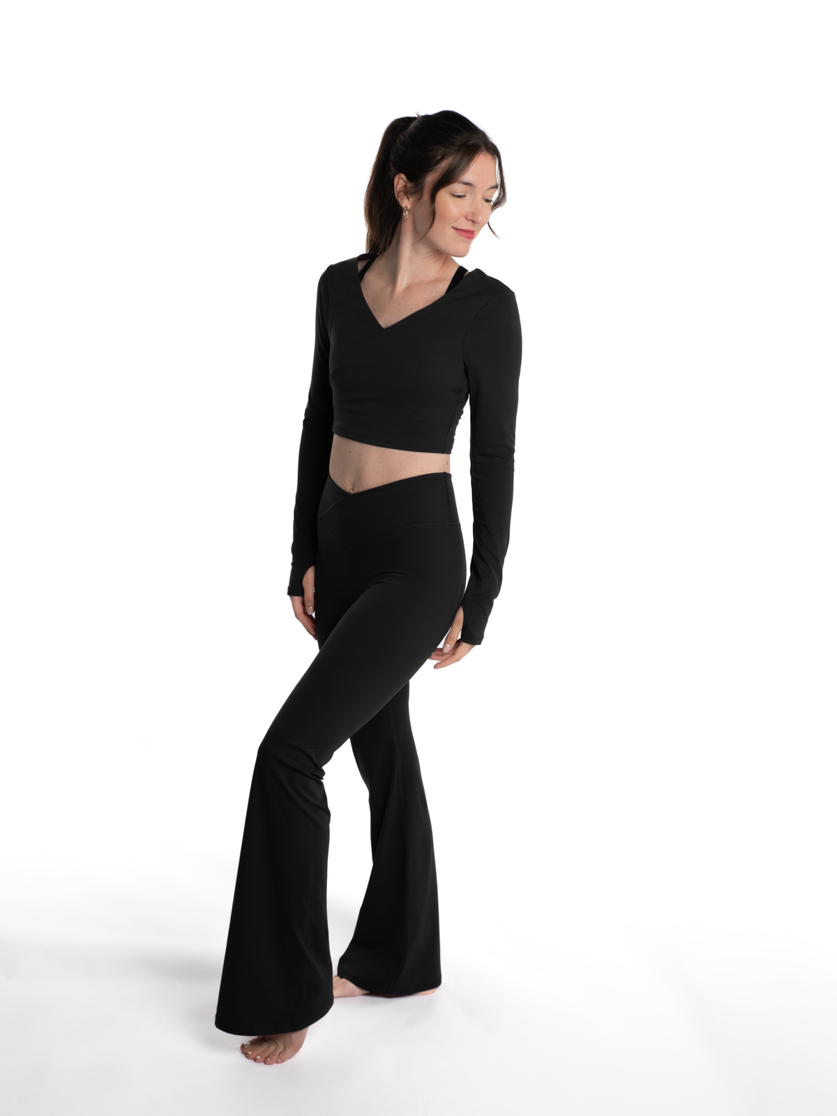 Mymotus Ladies Fitness Yoga Crop Wrap Longsleeve Shirt Black YW38