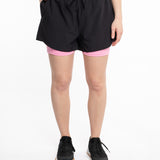 Mymotus Ladies Comfort Running Twin Shorts Black- Begonia Pink RW81