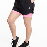 Mymotus Ladies Comfort Running Twin Shorts Black- Begonia Pink RW81