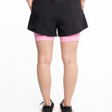 Mymotus Ladies Comfort Running Twin Shorts Black- Begonia Pink RW81