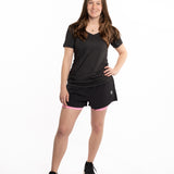 Mymotus Ladies Comfort Running Twin Shorts Black- Begonia Pink RW81