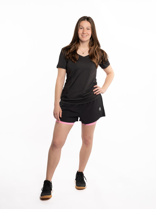 Mymotus Ladies Comfort Running Twin Shorts Black- Begonia Pink RW81