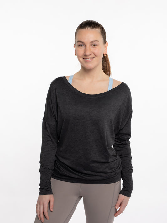 Mymotus Ladies Longsleeve Relax Yoga Shirt Black Melange YW37