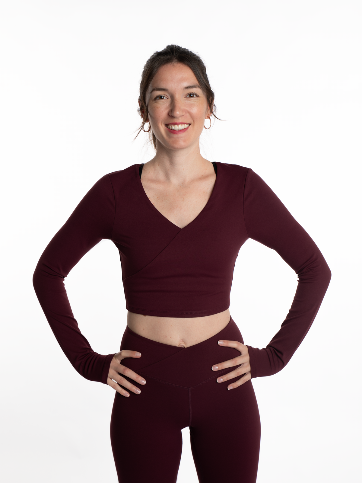 Mymotus Ladies Fitness Yoga Crop Wrap Longsleeve Shirt Dark Cherry YW38