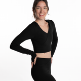 Mymotus Ladies Fitness Yoga Crop Wrap Longsleeve Shirt Black YW38