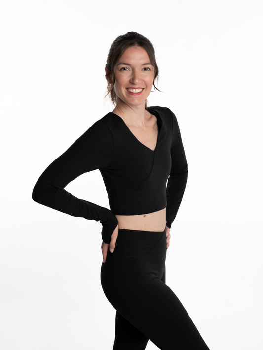 Mymotus Ladies Fitness Yoga Crop Wrap Longsleeve Shirt Black YW38
