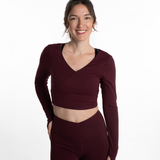 Mymotus Ladies Fitness Yoga Crop Wrap Longsleeve Shirt Dark Cherry YW38