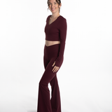 Mymotus Ladies Fitness Yoga Crop Wrap Longsleeve Shirt Dark Cherry YW38