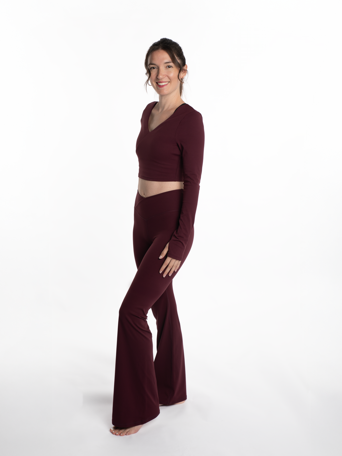 Mymotus Ladies Fitness Yoga Crop Wrap Longsleeve Shirt Dark Cherry YW38