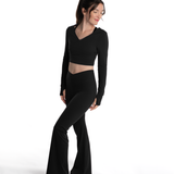 Mymotus Ladies Fitness Yoga Crop Wrap Longsleeve Shirt Black YW38