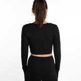 Mymotus Ladies Fitness Yoga Crop Wrap Longsleeve Shirt Black YW38